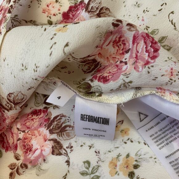 Reformation Gramercy Two Piece Set Floral Crop Top Pencil Skirt S 4 Pink Ivory - Picture 14 of 16